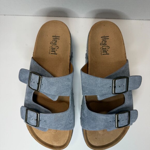 Hey Girl by Corkey's Blue Suede Platform Slip On Slide Sandals Women's 9 - Picture 10 of 10